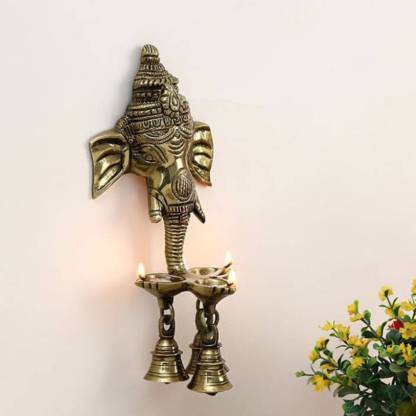 BRASS GANESHA WALL HANGING SHOWPIECE WITH BELLS - 24 CM - shopgiftsworld