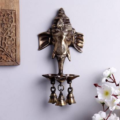 BRASS GANESHA WALL HANGING SHOWPIECE WITH BELLS - 24 CM - shopgiftsworld