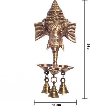 BRASS GANESHA WALL HANGING SHOWPIECE WITH BELLS - 24 CM - shopgiftsworld