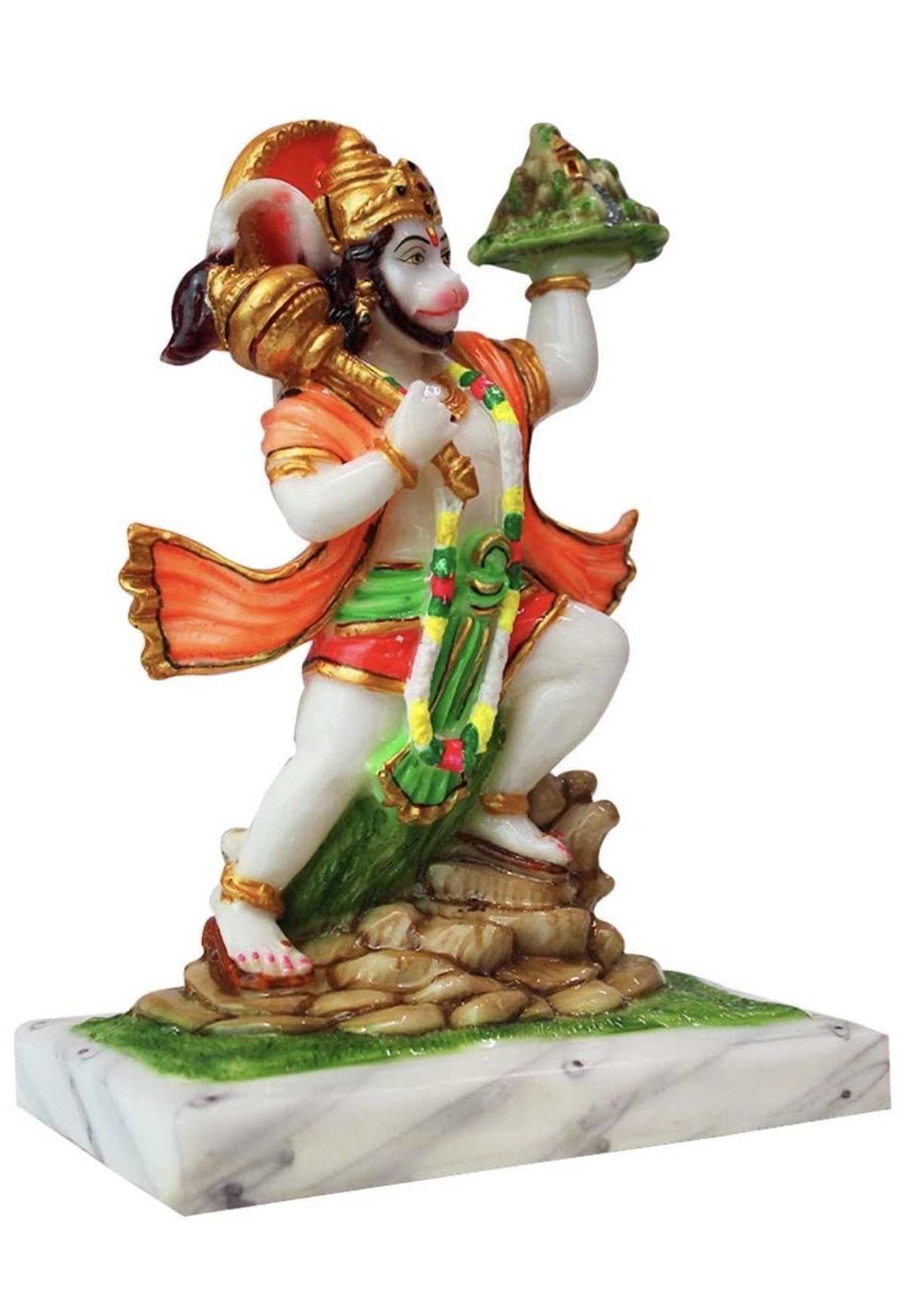 Hanuman Ji Carrying Dronagiri Mountain Marble Idol - shopgiftsworld