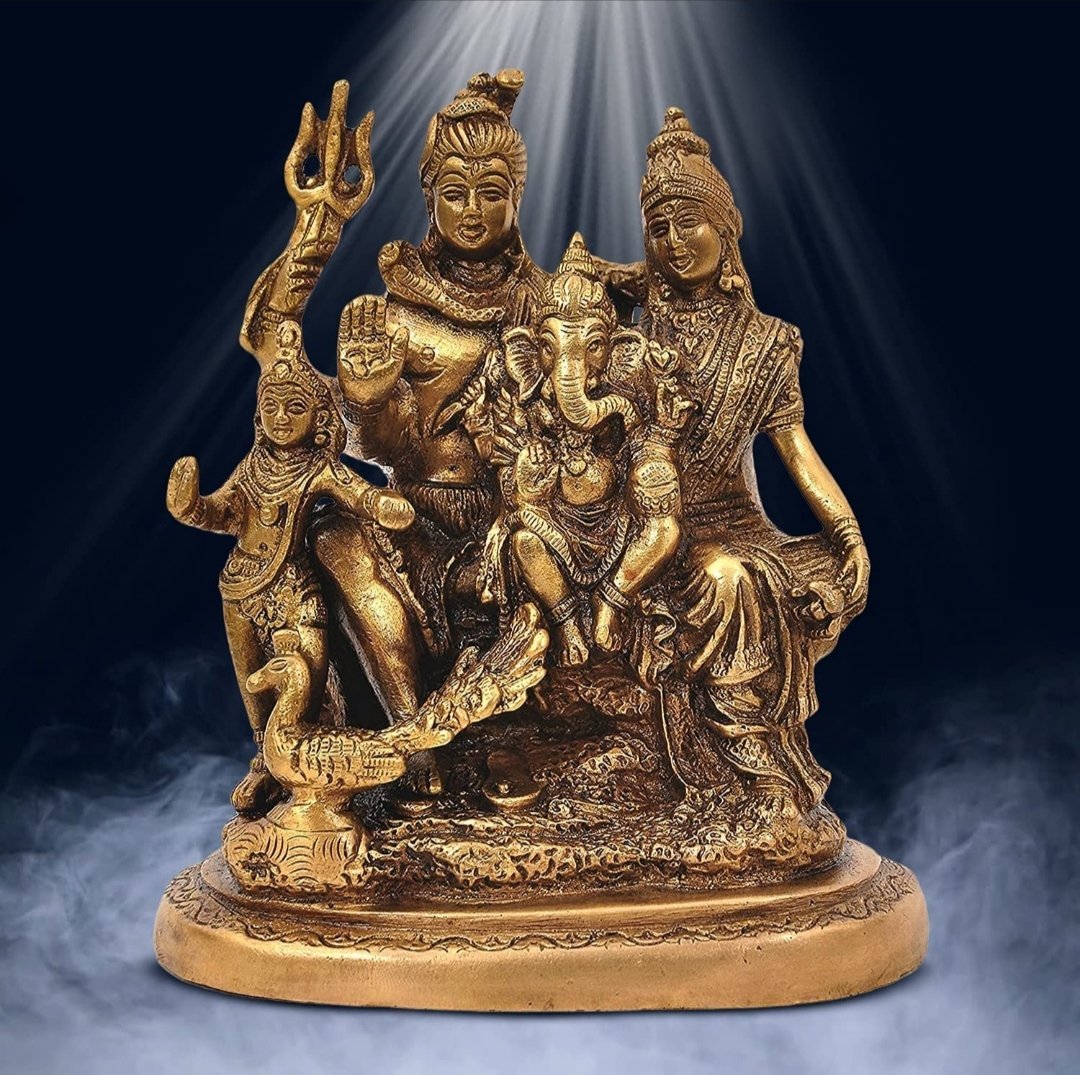 Lord Shiva Family Statue ( Brass/Metallic) - shopgiftsworld